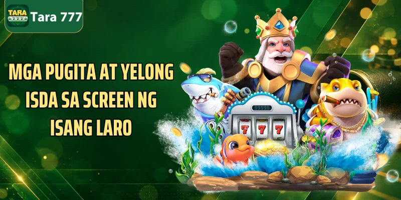 Mga pugita at yelong isda sa screen ng isang laro